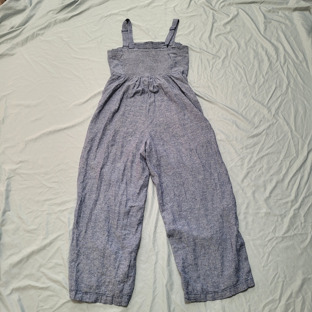 Old Navy Overalls Linen Rayon Blue Sleeveless Pockets Wide-Leg Jumpsuit Smocking - Picture 7 of 15